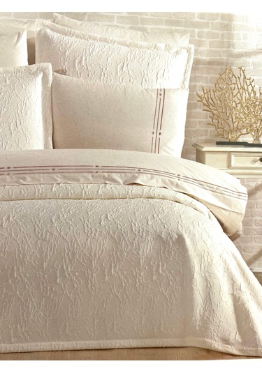 Modern Yatak Örtüsü Seti 9 Parça Ekru