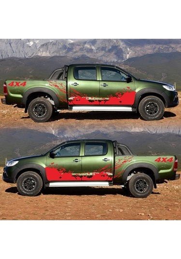 Novahub 4 Adet 4x4 Off Road Araba Çıkartması + 50cm Dağ Grafik 10cm Araba Kamyonet Aksesuarları Kırmızı