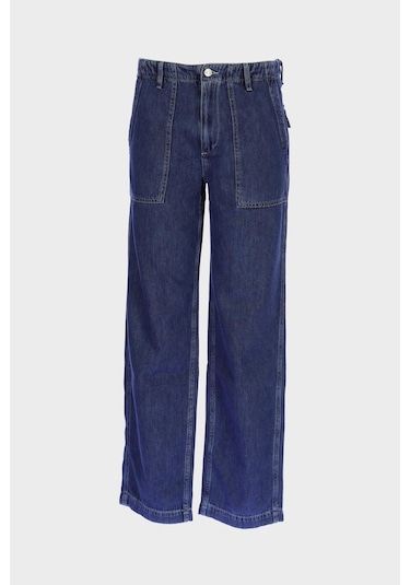 Orta Mavi Loose Fit Lastikli Patı Fermuarlı Jean Pantolon E 4409-006 Orta Mavi