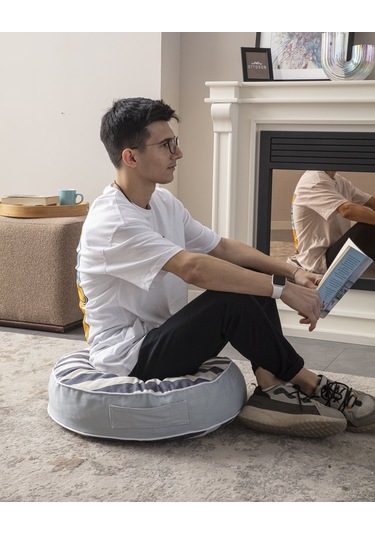 Taşınabilir, Yuvarlak Yer Minderi, Puf 60x60 Cm Balkon Ve Teras İ