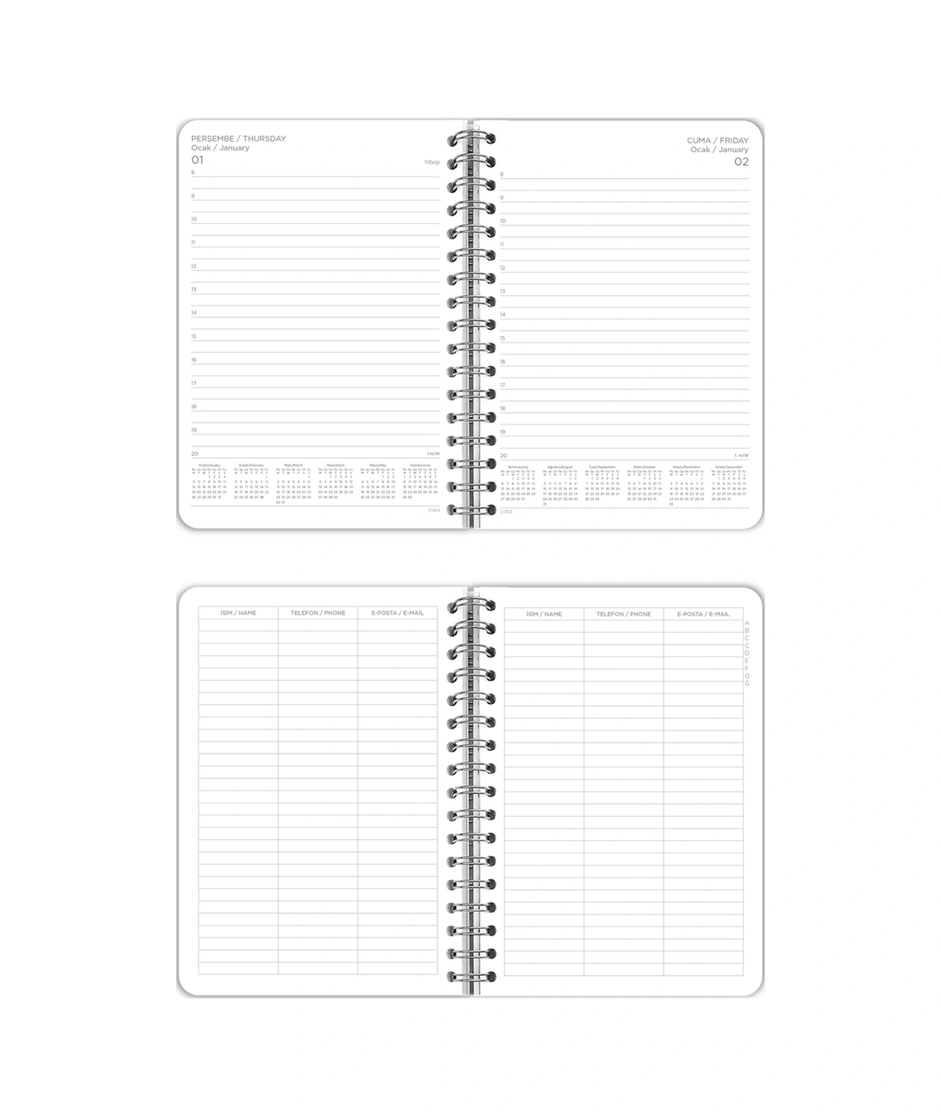 Spiralli Sert Kapak 2026 Günlük Ajanda A5 2540