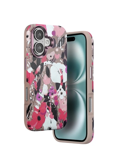 Durukar Apple, Uyumlu iPhone 16 Flower Series Magsafe Kapak - Pembe