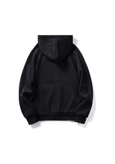 Nasa Logo Sweatshirt - Siyah Baskılı Oversize Kışlık Kalın Kapüşonlu Siyah