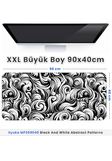 İlyuka Mousepad 90x40cm Büyük Boy Xxl Black And White Abstract