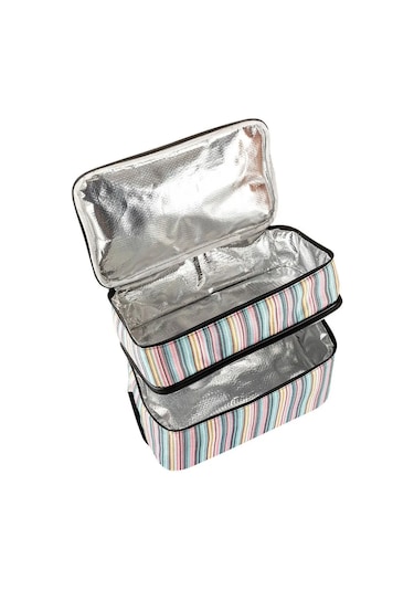 Ns Reliable Kamp Piknik Termal Soğutucu Yalıtımlı Buzluk Termos Çanta - 960 Çizgi Desenli Çok Renkli