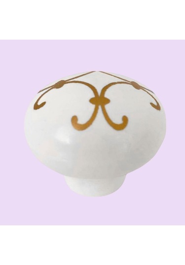 Defne Altın Çizgili Beyaz Polimer Düğme Kulp Mantar Mobilya Mutfak Dolabı Çekmece Kulbu Kulpları