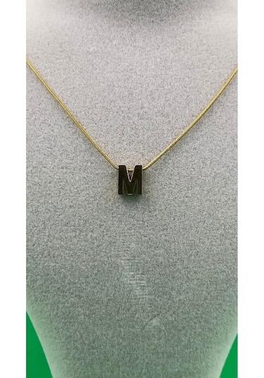 14k Altın Renginde M Harf Minimal Model Çelik Kadın Kolye Altın