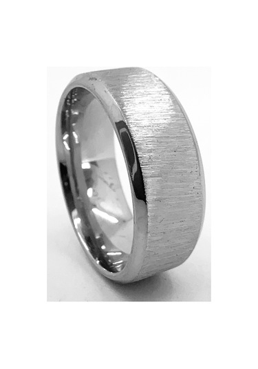 8mm Köşeli Fırçalanmış Mat Düz Kadın Erkek Çelik Alyans Yüzük Cl48 Beyaz