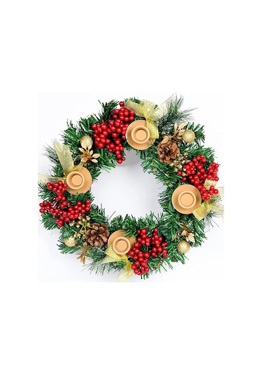 H47436-1 Noel Advent Çelengi 12 Inç Advent Mumluk Halkası Yapay