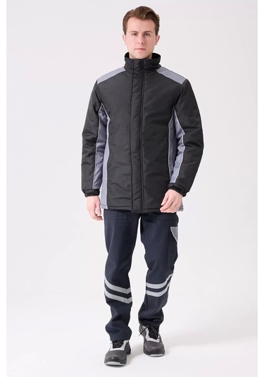 Kışlık Su Geçirmez İşçi Parkası Urtica Parka Rüzgar Sıcak Tutucu Astar Günlük İş Kullanımına Siyah-Gri