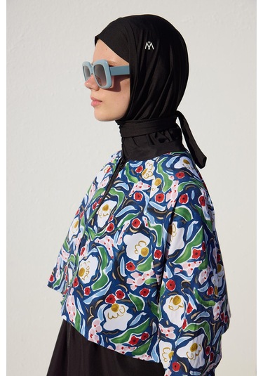 Manuka Rüzgarlıklı 3'lü Tesettür Mayo Takımı Multi Color Çok Renkli