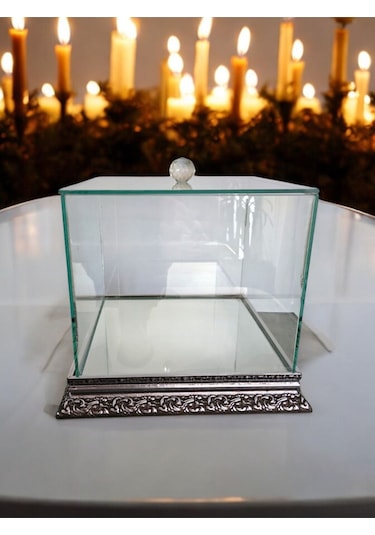 Cam İşlemeli Gümüş Söz Nişan Bohça Kutusu 25 25 Cm