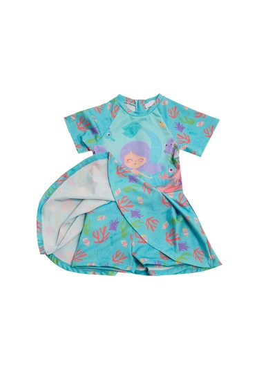 Uv Korumalı Kısa Kollu Şortlu Elbise Mayo Kız Çocuk Yüzücü Mayo 5229 Mint Mint