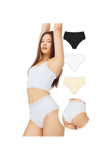 Basic Yüksek Bel Lazer Kesim Bikini Külot 3'lü Paket - 3 Çok Renkli 1 Çok Renkli