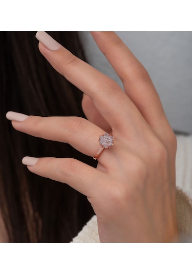 Rose Altın Kaplama Beyaz Lotus Çiçeği Kadın Kolye Yüzük  Set Rose Gold
