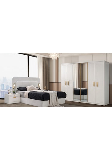 Jordan Mdf Membranlı 6 Kapaklı Gardırop Dolap Beyaz