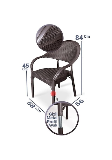 Omnipazar Irk-hk735 Bambu Rattan Desenli Plastik Bahçe Sandalye Koltuk 4'lü Set Kahverengi