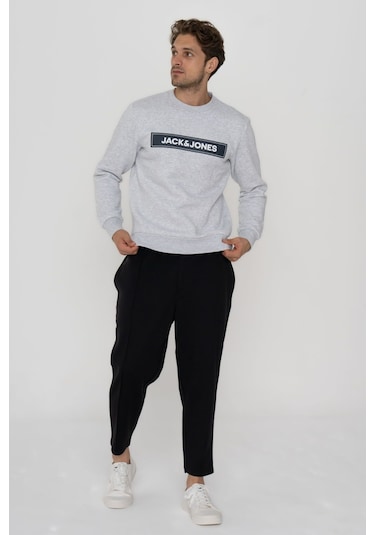 Jack & Jones Erkek Gögüs Logo Baskılı Sweatshirt - Minder 12193076 Beyaz Beyaz Melanj