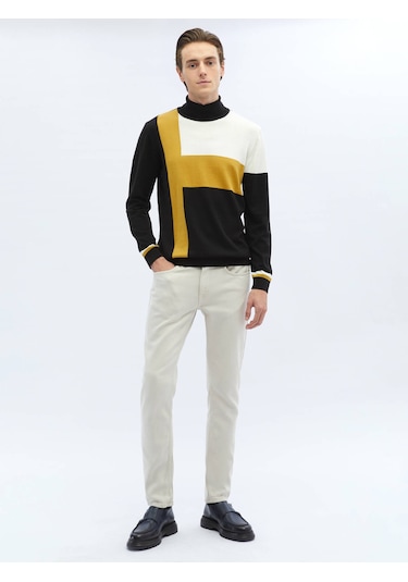 Siyah Tam Balıkçı Yaka Desenli Pamuk Karışımlı Triko 656011 Siyah