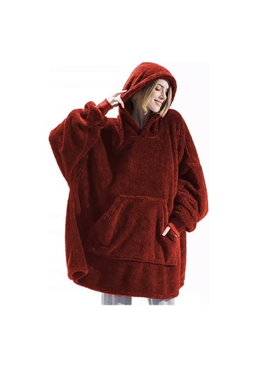 Mulberry Wellsoft Kapşonlu Giyilebilir Tv Battaniyesi Unisex Over Size Bordo