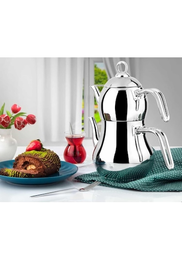 Lines Şahmeran Aile Boy Metal Kulp Çelik Çaydanlık Çelik