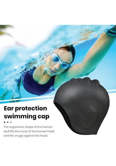 Siyah Yüzme Şapkası Kulak Koruyucu Yüzme Bonesi Ergonomik Tasarım Yüksek Elastik Cilt Dostu Tam Kaplama Uzun Saç Yüzme Bonesi Siyah