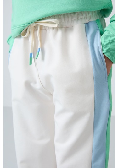 Tommy Life Ekru Yırtmaç Detaylı Cepli Geniş Paça Kız Çocuk Eşofman Alt - 75141 Ekru