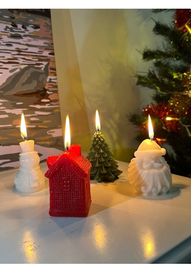 Christmas Yılbaşı Temalı Kırmızı Ev Desenli Mum 2024