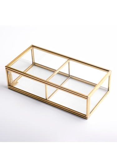 2 Bölmeli Cam Organizer Pirinç & Gold
