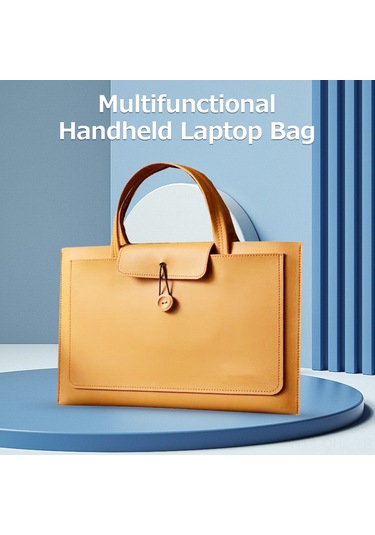 Aubyhe 15.6 İnç Pu Dikişli Bilgisayar Çantası - Hafif, Dayanıklı, 3 Cep Tasarımı, Açık Kahverengi, Dış Çanta İç Çanta Kahverengi