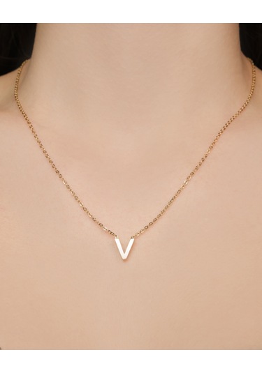 Lekka Design Kadın Kararmaz Çelik Takı V Harf Kolye Altın