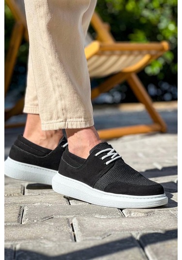 Kb-042 Kuback Bağcıklı Siyah Deri Tozu Beyaz Taban Günlük Erkek Ayakkabı Beyaz