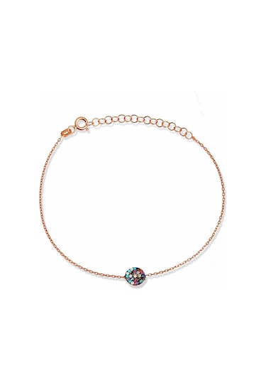 Renkli Taşlı Gümüş Daire Bileklik Rose Gold
