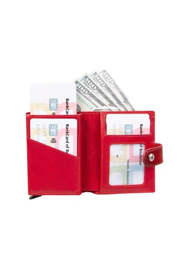 Palertag Deri Cüzdan, Apple Airtag Uyumlu Kırmızı Kırmızı