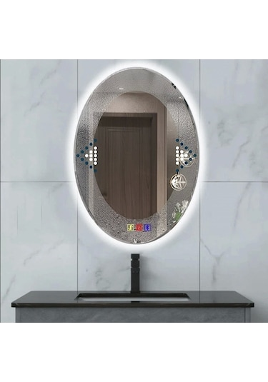 60x80 H Cm Bluetoothlu Buğu Çözücülü Dokunmatik Işıklı Ledli Elips Banyo Aynası