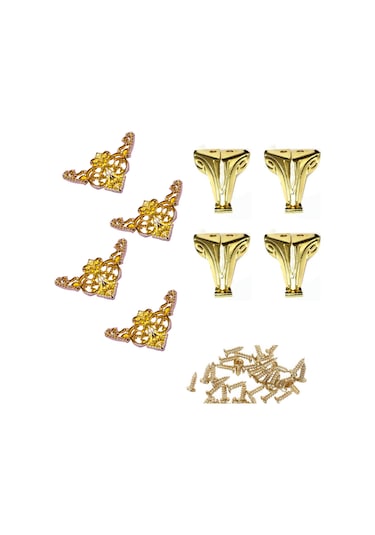 Kutu sandık köşe ve ayak süsleme seti vidalı sarı