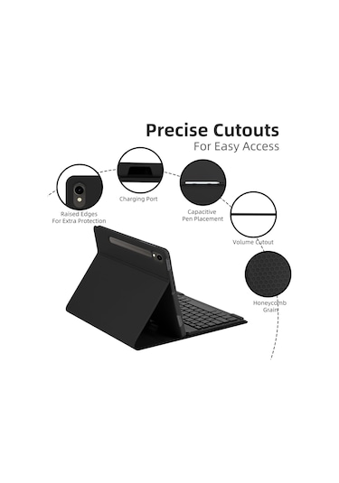 Jeemson Samsung Galaxy Uyumlu Tab S7/s8/s9/s9 Fe 11" İçin Bluetooth Klavye Kılıf - 7 Renkli Arka Işık, Kalem Dolabı Ve Çok Açı Desteği - Siyah