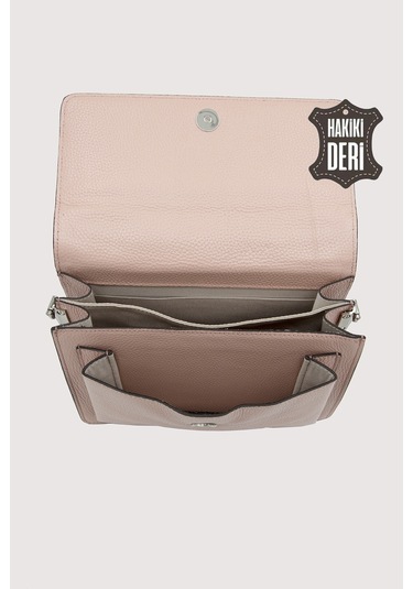 Hakiki Deri Kadın El Çantası Pudra Smr9022 Pudra