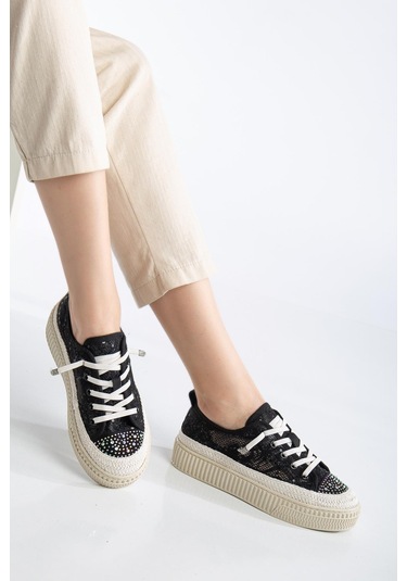 Suins Montero Model File Dantel Detaylı Kadın Spor Ayakkabı Sneaker Siyah