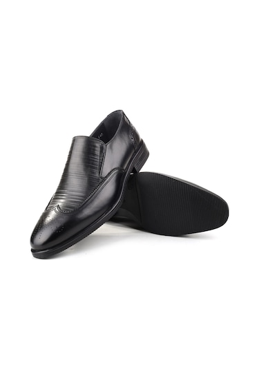 Delfino 625 Erkek Hakiki Deri Bağcıksız Kauçuk Klasik Ayakkabı Siyah