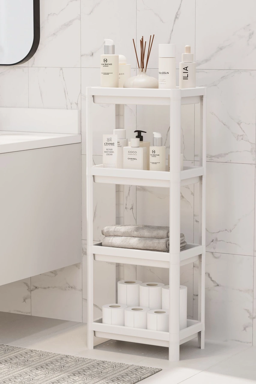 Mithra Life 4 Katlı Hazneli Plastik Beyaz Banyo Mutfak Balkon Düzenleyici Rafı Mıt1191 Beyaz