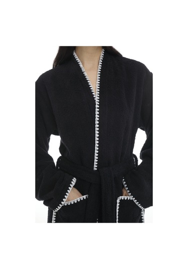 Athena Kimono Kadın Bornozu- Siyah %100 Pamuk Siyah