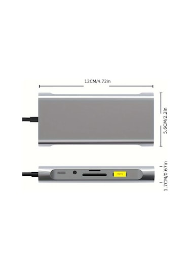 Honeybeeshop H90 Usb C Hub 11li Adaptör 4k Hdtv Vga Type C Pd Rj45 Ethernet Sd Tf Kart Okuyucu 35mm Aux Macbook Pro Air Ve Type C Dizüstü Uyumlu