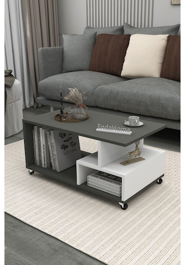 Sultan Tekerli Orta Sehpa 86,5x50 Cm - Antrasit - Beyaz