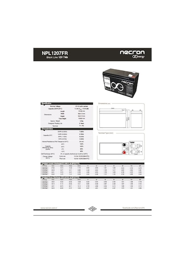 Necron NPL1207FR 12 V 7 Ah UPS Kuru Tip Bakımsız Akü