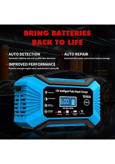 Boatshop1 Teısqı 12v 6a Hepsi Sarı Akıllı Araç Akü Şarj Cihazı Lcd Ekranlı Otomatik Mod Değiştirme Avrupa Düzenlemeleri