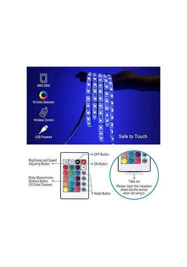 Yaleker Uzaktan Kumandalı Usb Led Tv Arka Aydınlatma Şeridi - 16 Renk Seçenekli, 5 Metre
