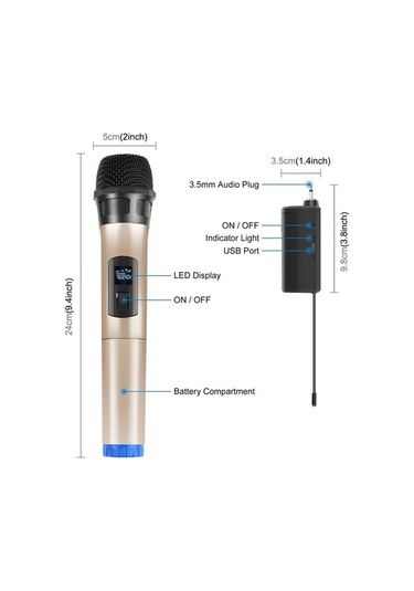 Diğer Uhf Puluz Pu628b Pille Mikrofonlu Mikrofon Led Kablosuz Ekranlı, Dinamik Çalışan Altın 681400373b - Jp