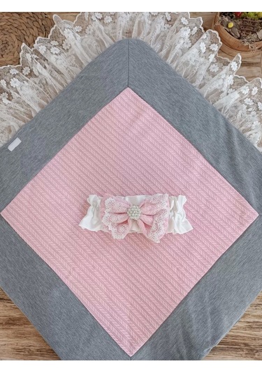 Yenidoğan Teri Cotton Taç Nakışlı Prizma Taş Kundak Bebek Battaniyesi Pembe Pembe