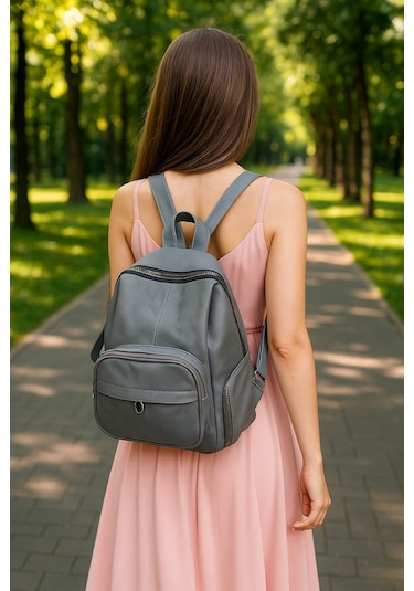 Newish Polo Donna Model Sırt Çantası-yıkama Suni Deri Gri